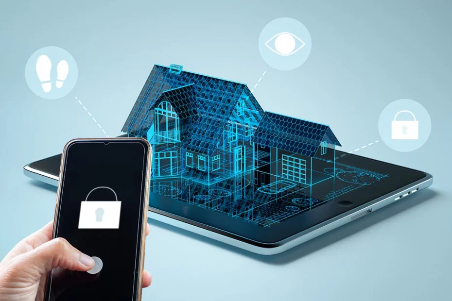 Image of house showing digital security and phone app