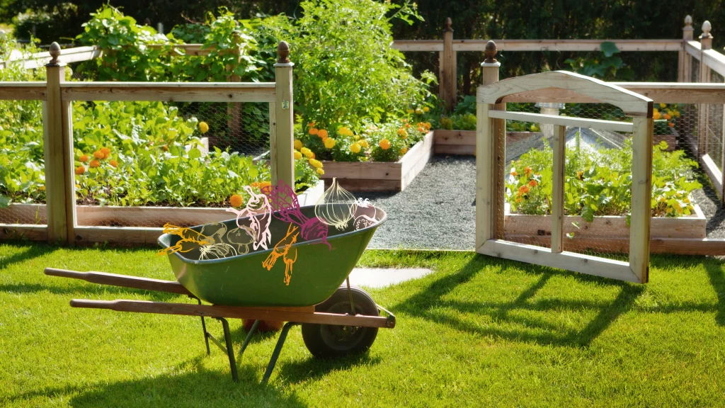 Garden with wheelbarrow