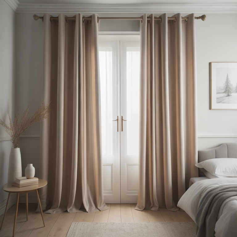 beige curtains in bedroom