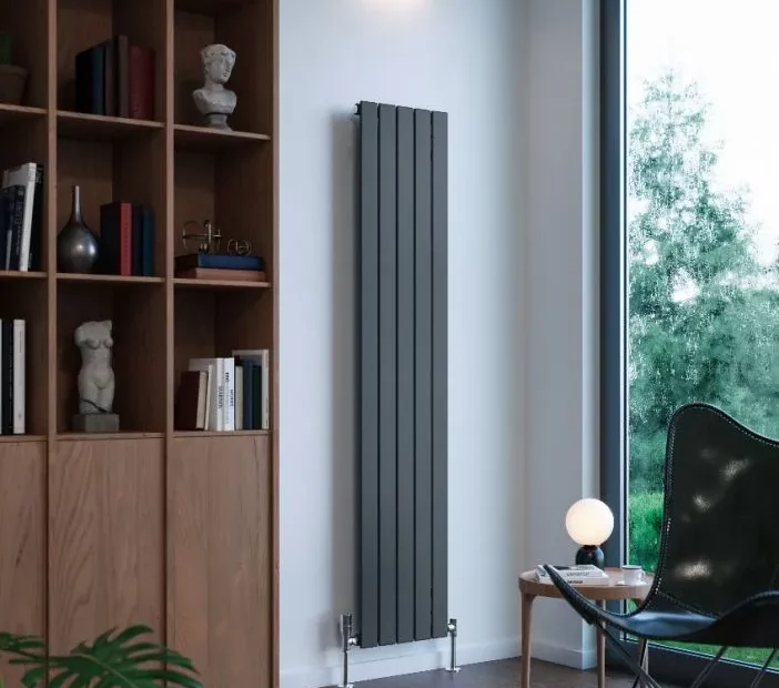 Flat panel radiator which is vertical and black