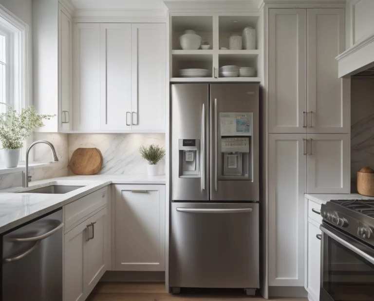 smart fridge appliance in small kitchen