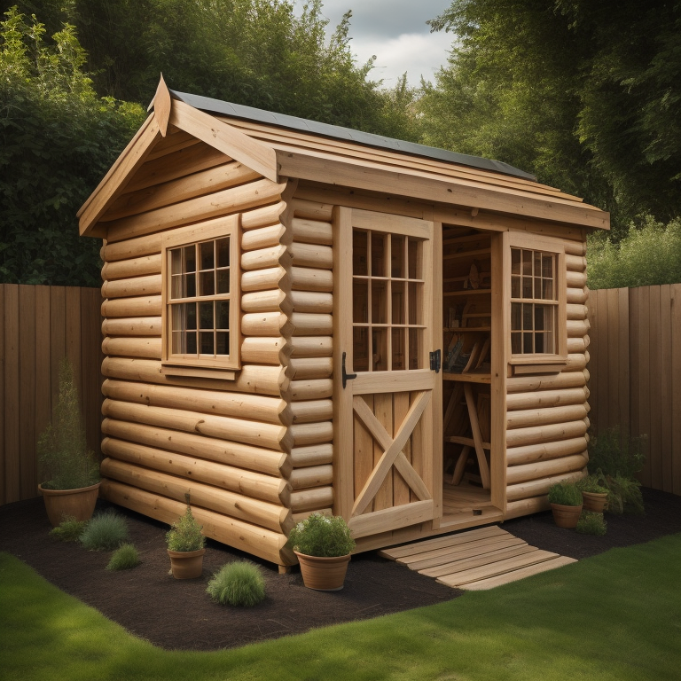 timber garden shed that looks like logs