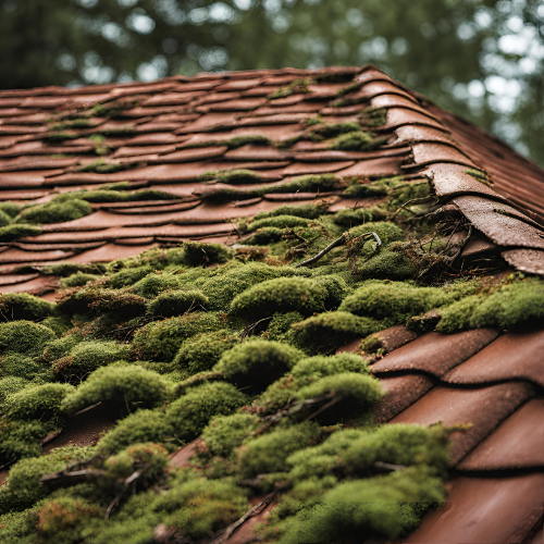 cleaning roof of moss and leaves