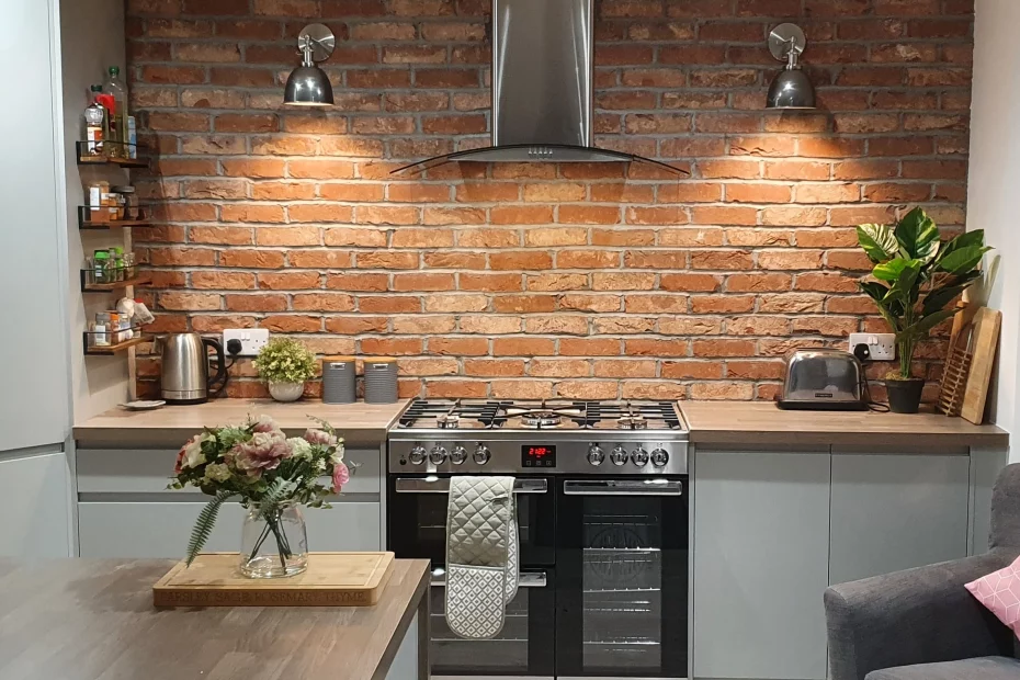 Brick slips feature wall in a kitchen
