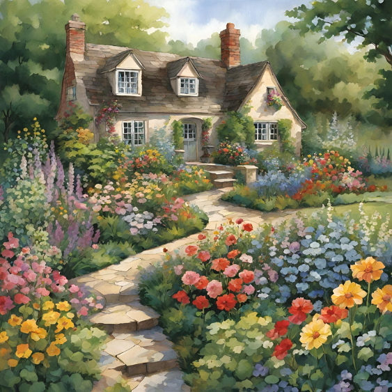 English cottage style landscaped garden