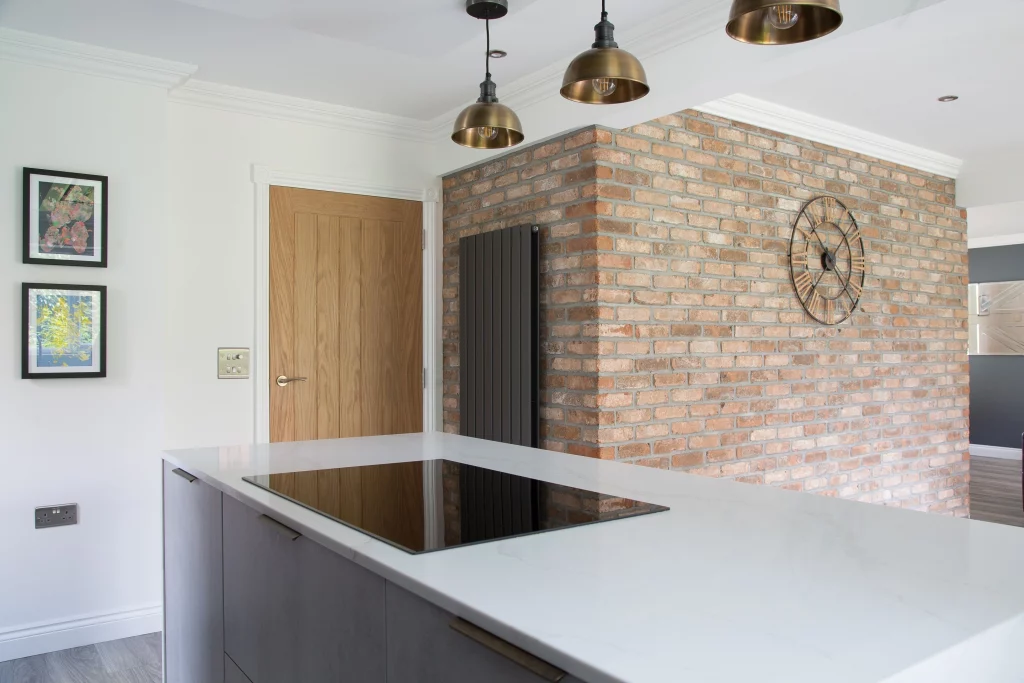 brick style feature wall in kitchen