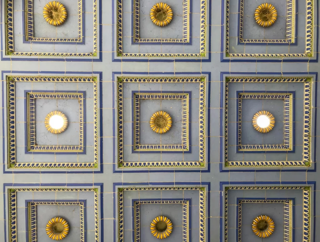 Blue tiles with gold and yellow tile accents