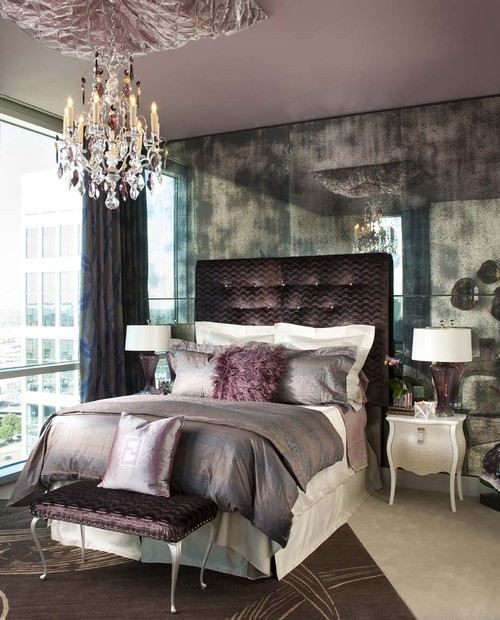 Royal inspired bedroom using dark maroon, purple and green colours to demonstrate a royal feel.